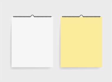Mockup tarzında gerçekçi iki eskiz defteri. Spiralli boş not defterleri. Gri arka planda boş not defterleri şablonu. vektör eps10