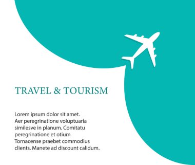 Mavi arka plan ve reklam için boş bir yerde Uçak. Uçak kalkıyor. Web sitesi, sunumlar için seyahat ve turizm kavramı vektör illüstrasyon. eps 10