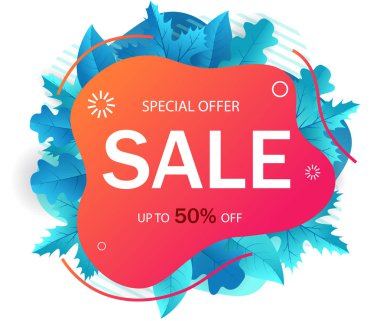 Web sitesi için satılık Banner. Sonbahar satış soyut geometrik arka plan. Sıvı şekilli promosyon malzemesi satışı. Afiş broşür, el ilanı, web sitesi için tasarım. vektör illüstrasyon eps 10