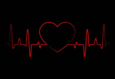 Abstract heart beats, cardiogram. Cardiology black background with red heart. Pulse of life line forming heart shape. Medical design with red heart. vector eps10 clipart