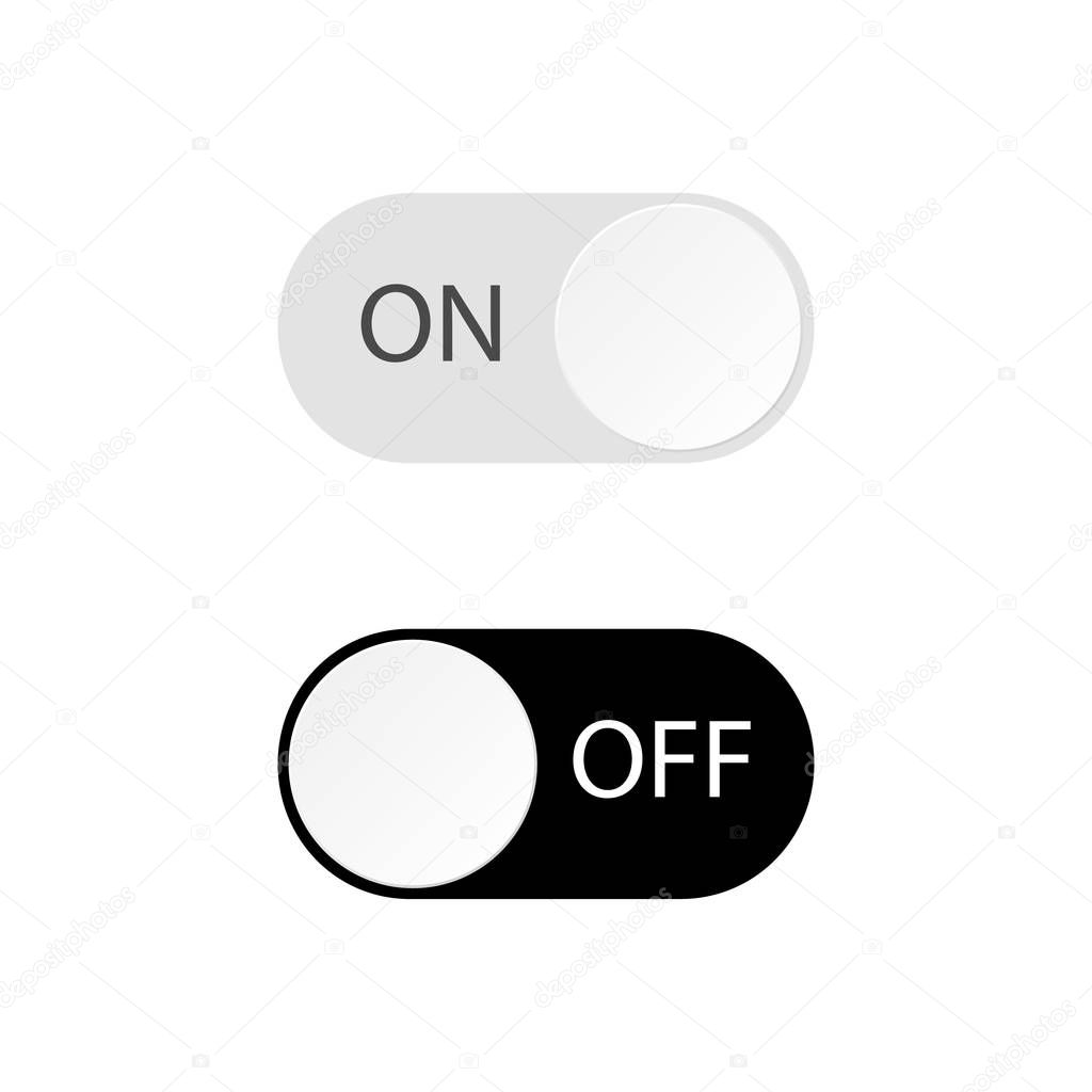 Set of On and Off toggle switch buttons.Black and white switch buttons set.Toggle slide for mobile app, social media. vector eps10