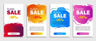 İzole arka plan üzerinde soyut sıvı şekiller kümesi. Satış tasarımı web sitesi, perakende veya iş için kapsar. Sosyal medya için flash teklif satış şablonu.