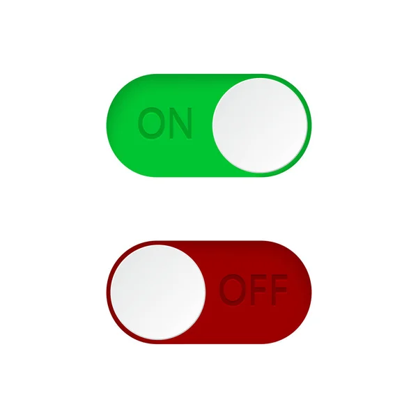 Set of On and Off toggle switch buttons.Green and red switch buttons set.Toggle slide for mobile app, social media. vector — Stock Vector