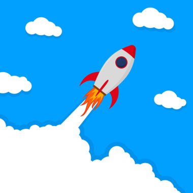 Başlangıç roketile Afiş. Roket vektör arka planını fırlatın. Uzayda mekik. Vektör