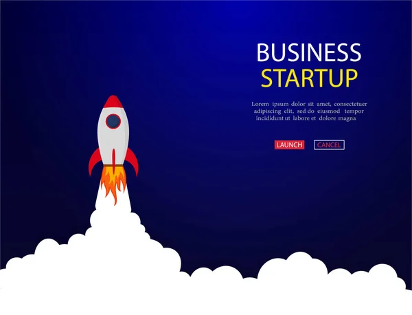 Business concept van banner met Startup Rocket. Lanceer raket vector achtergrond. Shuttle in de ruimte. Vector — Stockvector