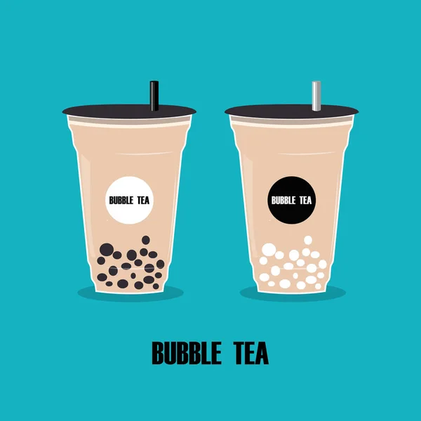 La taza con té de burbuja.Dibujos animados té de leche con perla de tapioca. Burbuja té taiwanés popular fría drink.vector ilustración — Vector de stock