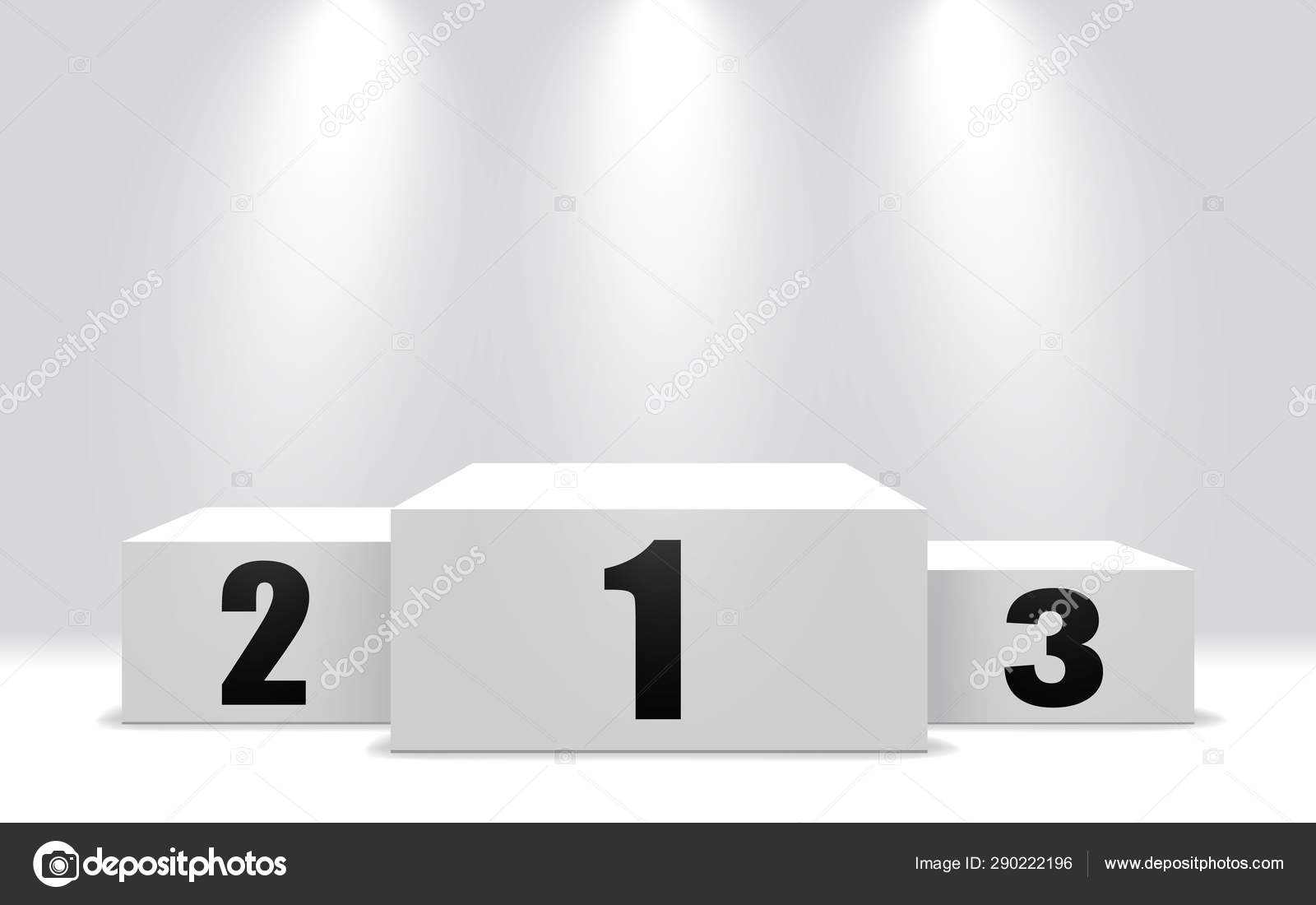 Winner podium with 3 stand. White pedestal for win of first, second and ...