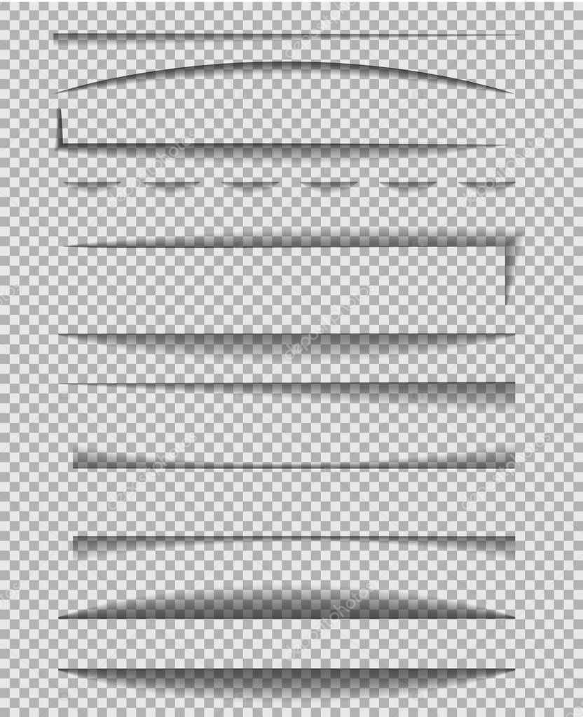 Divider shadow line. Frame of edge of paper on transparent background.Paper line with shadow for banner, web tab.Lines shadow effect.vector illustration