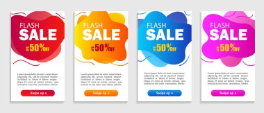 Geometrik sıvı şekiller ile soyut arka plan. Sosyal medya, web, mobil uygulamalar için dalgalı şekiller ile Flash satış afiş. Özel teklif satış seti. Vektör