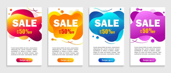 Set of dynamic abstarct geometric liquid shapes.Colorful sale banner template. Modern design covers on grey background for website, presentations or mobille apps. vector illustration — Stock Vector