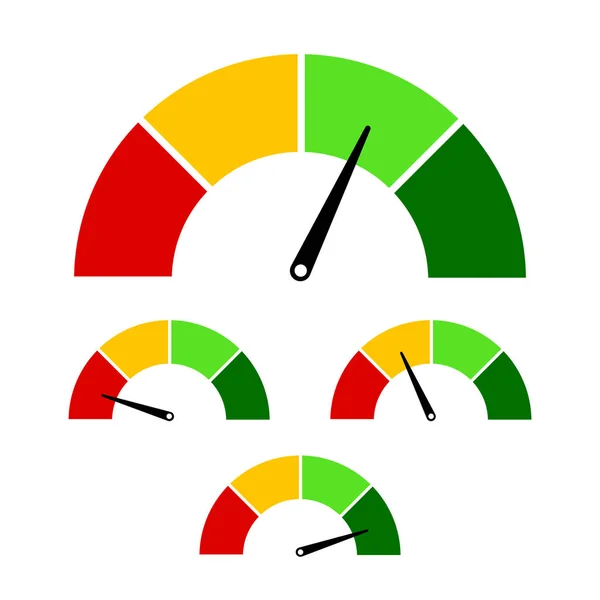 Meter teken. Snelheidsmeter icoon voor infographics ontwerp. Kleurrijke meterschaal concept. Verschillende tarief schaal van rood naar groen. Concept van toerenteller, indicatoren, Score. vector illustratie — Stockvector