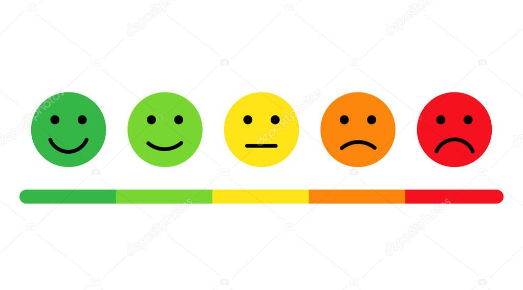 Customer rating scale with angy face and happy face. Customer satisfaction feedback or rating.Happy and angry face in flat style. vector