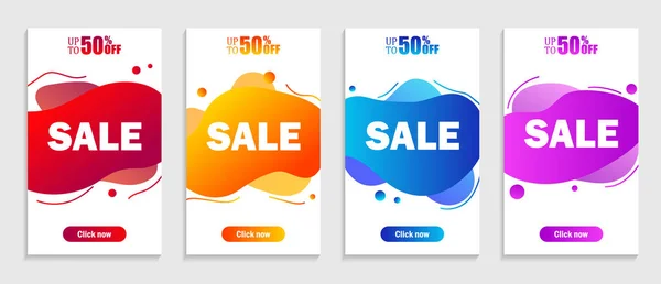 Set of sale abstract banners with modern fluid wave for mobile app. Template of special offer and discount banner sale up to 50. vector — Stock Vector
