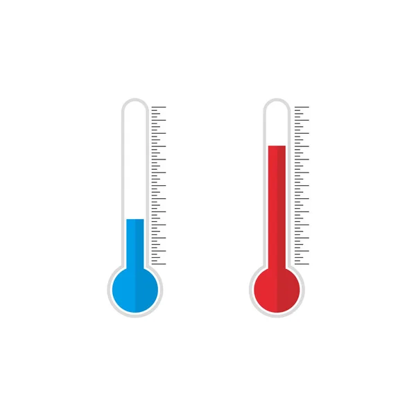 Icono de termómetro con indicadores azules y rojos en estilo plano. Meteorología o termómetros médicos que miden calor y frío. Icono del termómetro sobre fondo aislado. ilustración vectorial — Archivo Imágenes Vectoriales