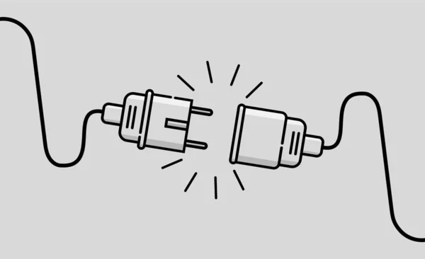 Electric plug and socket disconnect. Concept of 404 error connection. Electric plug and outlet socket unplugged flat icon for page.Circuit of plug connect off.Wire, cable of energy disconnect. vector — Stock Vector