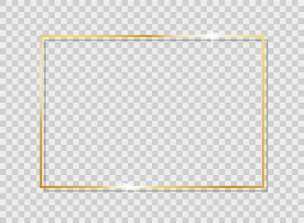 Altın parlak çerçeve. Altın lüks gerçekçi kare sınır. Kutlama, kart, noel afiş için izole arka plan üzerinde parlaklık oval ile Modern altın çerçeve. Vektör — Stok Vektör