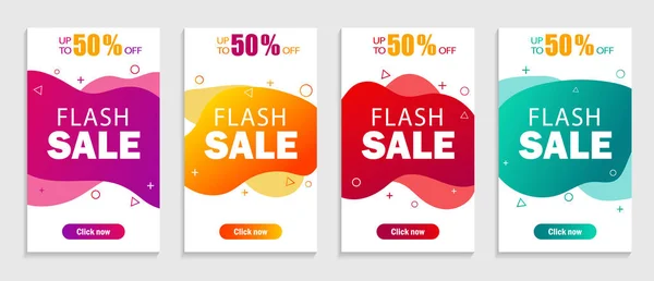 Set of sale abstract banners with modern fluid wave for mobile app. Template of special offer and discount banner sale up to 50. Dynamic modern design fluid cover. vector — Stock Vector