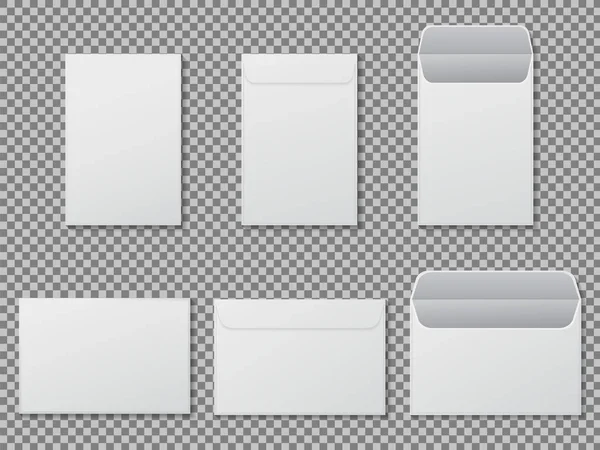 Obálka a4 pro sekání. Šablona papírového dopisu, složka. Standardní prázdné obálky s prázdným písmenem a4. Otevřít svislé a vodorovné obálky pro poštu, pošta. Vektorová ilustrace — Stockový vektor