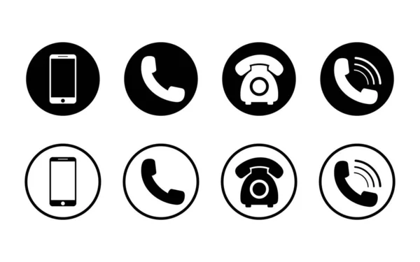 Ikona telefonu komórkowego na białym tle. Zestaw ikon połączeń i telefon, inteligentny w stylu płaskim dla Internetu. Pakiet symboli telefonu. Wektor — Wektor stockowy
