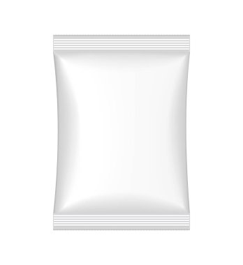 Aperatif, gıda, şeker, bisküvi, çikolata, cips tıp şey mockup tarzı reklam için tasarım poşet. Laminat temiz paket. Yalıtılmış arka planda kağıt kutusu 3d. vektör illüstrasyon