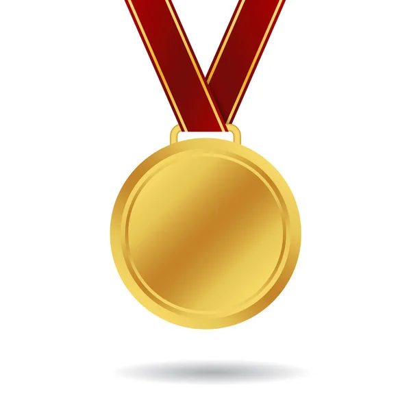 Une maquette réaliste de médaille d'or. Remise du gagnant d'une médaille d'or avec un ruban sur fond isolé. Modèle de médaille d'or du champion. vecteur eps10 — Image vectorielle