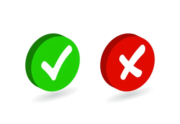 Cochez l'icône du bouton. Coche verte et croix rouge simbol plat. Cochez ok, OUI ou non, X marques pour le vote, décision, web.Correct et signe incorrect. Bon, mauvais icons.vector eps10 — Image vectorielle