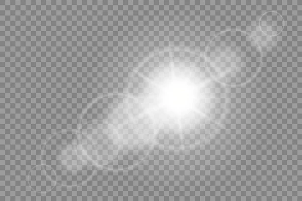 Sun light flare effect in lenses. Glow of sunlight on transparent background.Light effect.Bright flash sunny glare.Sunlight lens flare. vector eps10 — Stock Vector