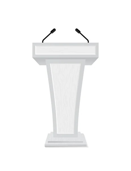 Podio rostro con microfono per dibattito, discorso, conferenza stampa, disputa, pubblico. Tribuna del podio con il posto vuoto per l'altoparlante, lecture.Isolated palco stand per debate.vector — Vettoriale Stock