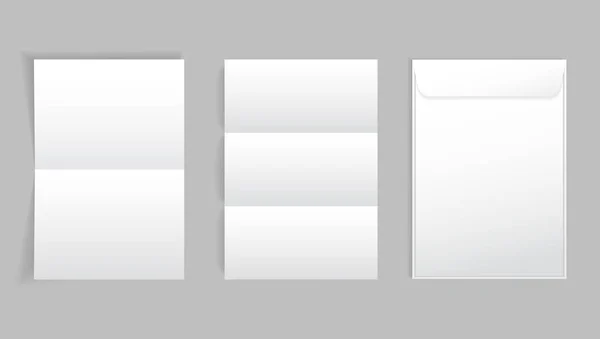 Broschyr eller häfte med dubbla veck. Vit tvåfaldig pappersöverdrag av flygblad för tryck med kuvert. Mall broschyr sida format a4, a3, a5 och vitt kuvert. vektor — Stock vektor
