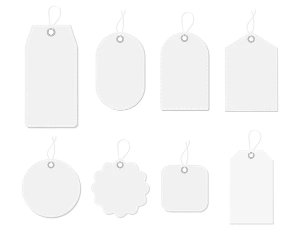 Etiqueta Mockup, etiqueta de papel. Etiqueta em branco modelo para compras de preço, pendurar venda, cartão de presente. Forma redonda e quadrada do carimbo de suspensão isolado. Preço de papel em branco para sale.vector —  Vetores de Stock