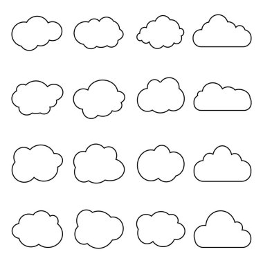 Bulut simgesi hizada. Düz çizgisel şekildeki sanat bulutları. Basit bir kara gökyüzü bulutu. Depolama çözümü veritabanları, yazılım görüntüleri, bulut ve meteoroloji kavramı. vektör