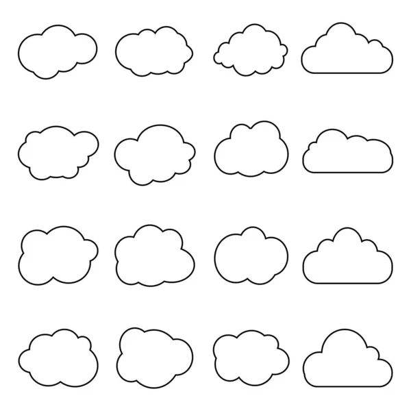 Icona nuvola in stile linea. Set di nuvole d'arte forma in stile lineare piatto. Illustrare semplice nuvola nera del cielo. Database di soluzioni di archiviazione, immagine software, cloud e meteorologia. vettore — Vettoriale Stock