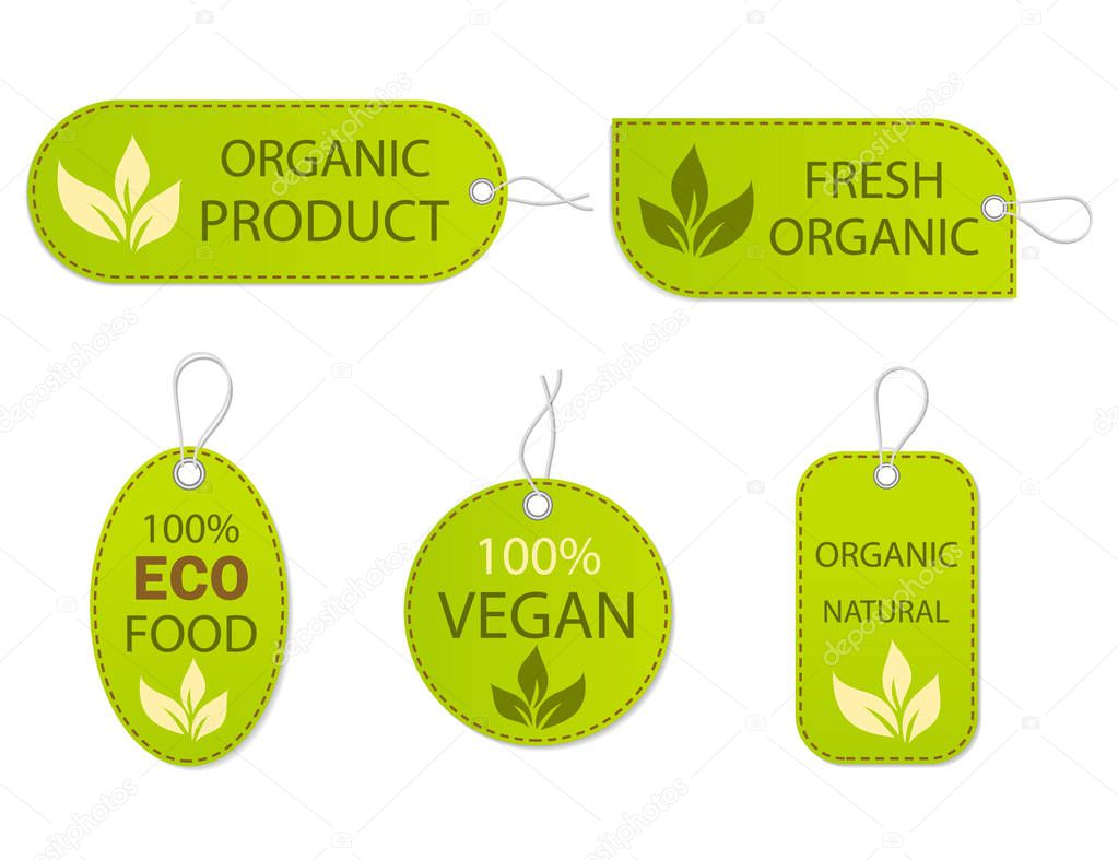 Healthy nature organic vegan emblem. Fresh nutrition tag, logo. Labels ecology food. Set certified product of bio, eco. Design eco sticker.Healthy badges for vegetarian diet nutrition. vector icon set