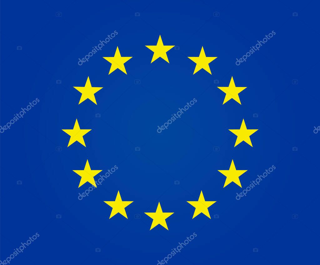 European flag with yellow stars on blue background. Euro logo. Europe emblem. Circle ring of golden stars as symbol europa union. vector