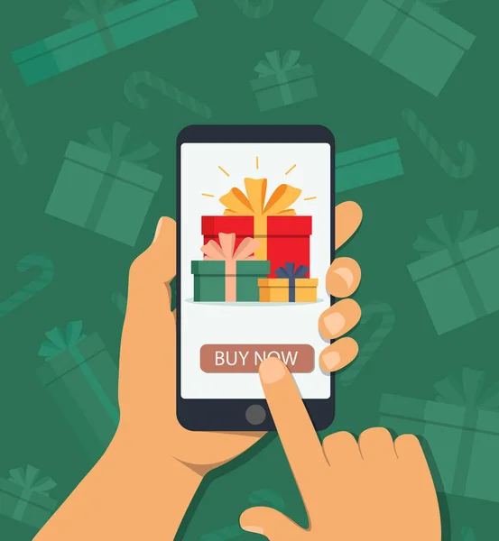 Online Winkelen Voor Kerstcadeaus Eshop Van Vakantie Cadeautjes Mobiele Telefoon Rechtenvrije Stockvectors