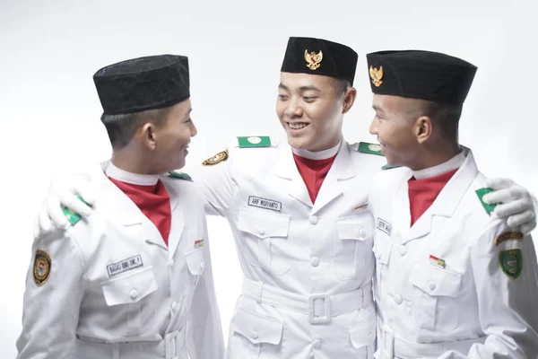 Close Cheerful Indonesian National Flag Hoisting Troop National Paskibraka Council — Stock Photo, Image