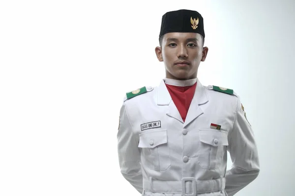 Tutup Foto Pemuda Pasukan Pengibaran Bendera Nasional Indonesia Dewan Paskibraka — Stok Foto
