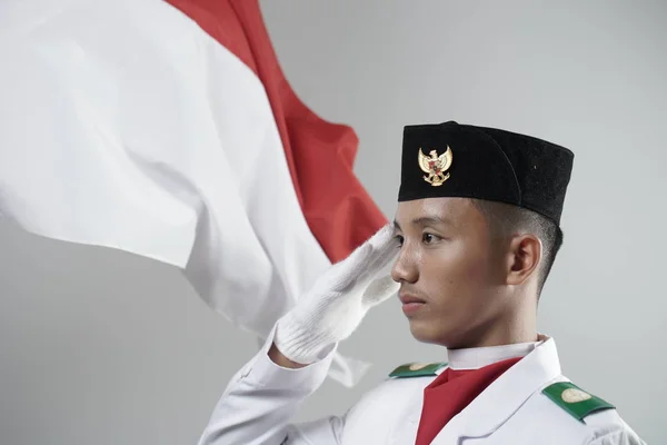 Young Man Indonesian National Flag Hoisting Troop National Paskibraka Council — Stock Photo, Image