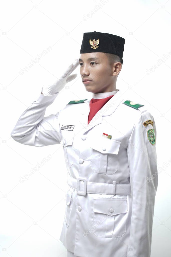 Young man Indonesian National Flag Hoisting Troop. National Paskibraka Council.