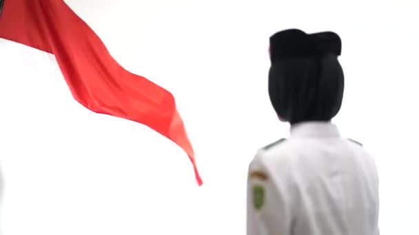 Junge Dame Indonesische Nationalflagge Hissen Truppe Nationaler Rat Von Paskibraka — Stockvideo