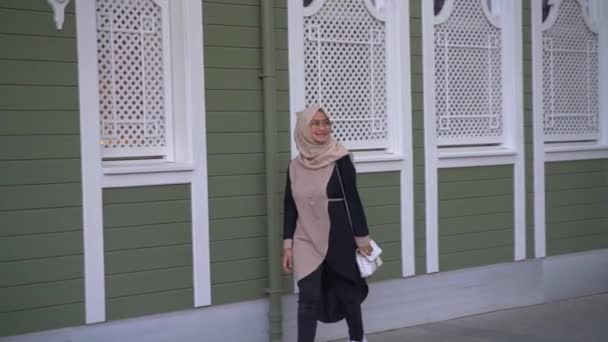 Wisatawan Muslim Muda Asia Yang Cantik Mengenakan Jilbab Menikmati Berjalan — Stok Video