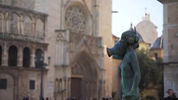 Estátua Catedral Valência Lotada — Vídeo de Stock