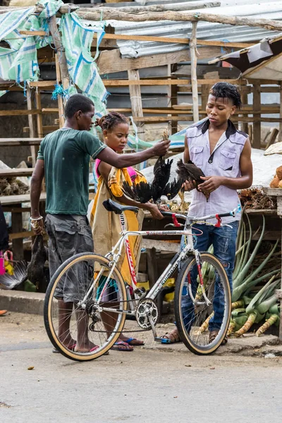 Toliara Madagascar Enero 2019 Vendedor Masculino Malgache Comercializa Pollos Vivos —  Fotos de Stock