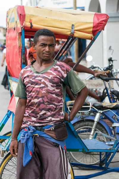 Toliara Madagascar Enero 2019 Retrato Conductor Malgache Pousse Pousse Toliara — Foto de Stock