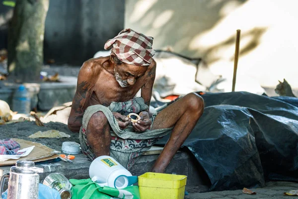 Galle Sri Lanka Febbraio 2019 Ritratto Anziano Senzatetto Sri Lankan — Foto Stock