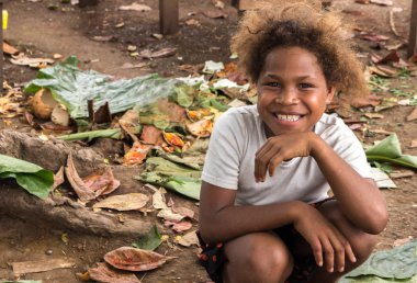Portrat of a melanesian kid, Solomon Island. clipart