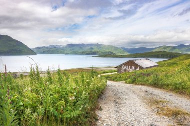 Tundra Dr yolu, Unalaska, Alaska eski bir ev.