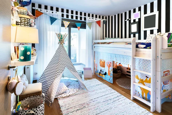 Çocuk yatak odası-Teepee ve ranza.