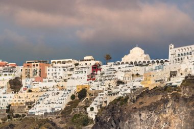 Santorini, Geece Thira şehrinin detay görünümü.
