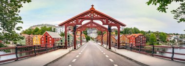 Panorama of the Old Town Bridge or Gamle Bybro in Trondheim. clipart
